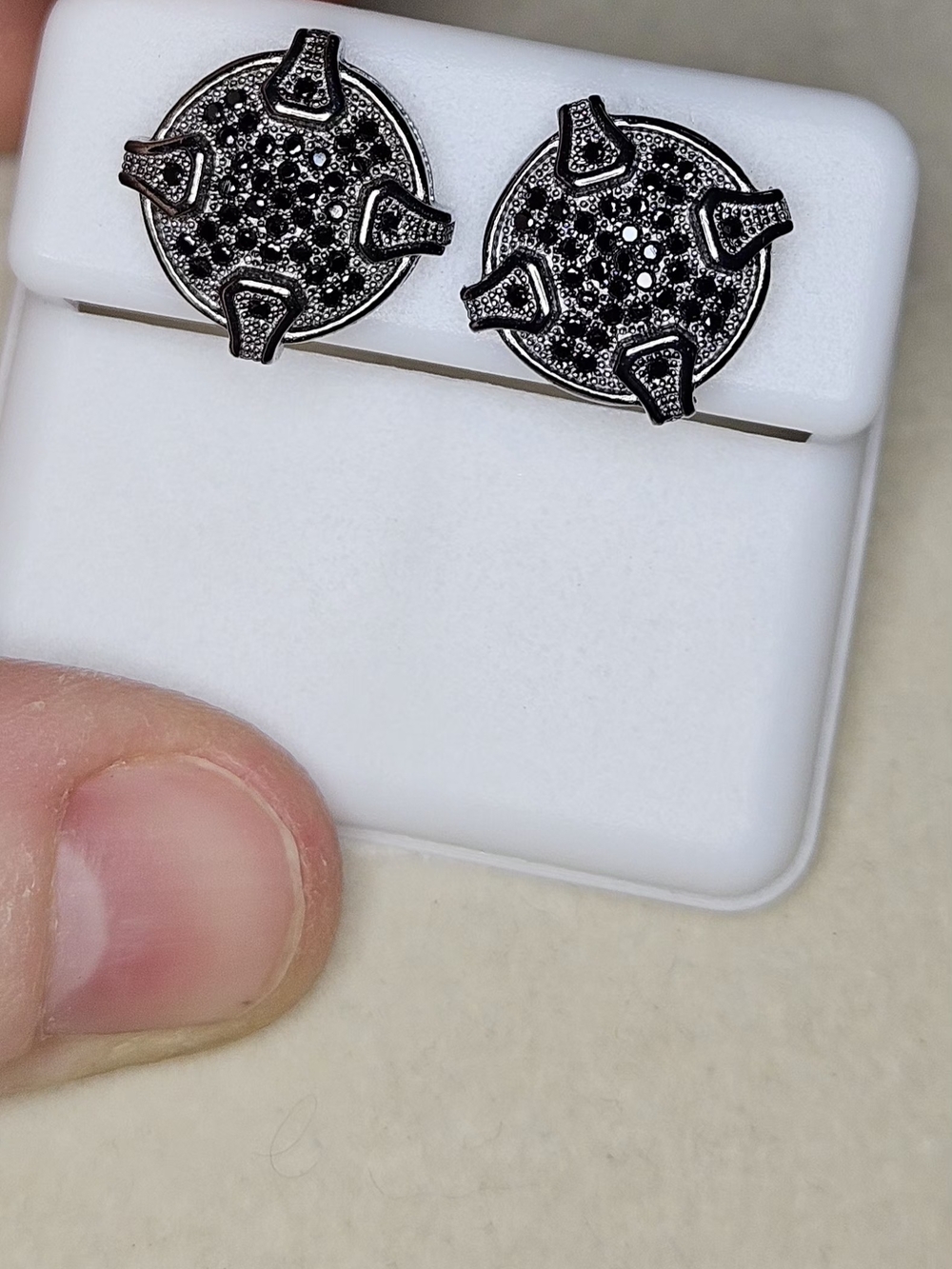 Black Pavé Round 925 Sterling Silver Stud Earrings